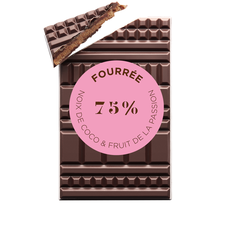 Tablette Fourrée Noix de coco & fruit de la passion Chocolat Noir 75