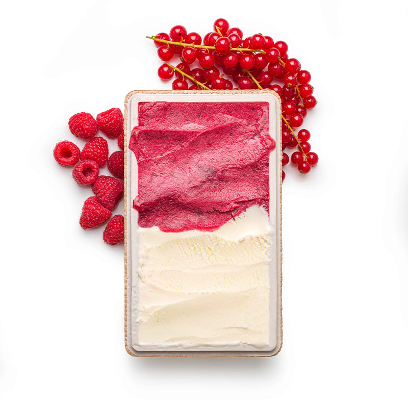 Fermented Yoghourt gelato - Raspberry and Redcurrant sorbet