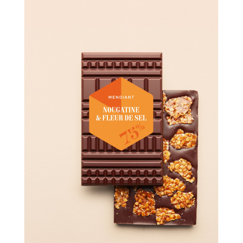 Dark Chocolate Mendiant Bar Nougatine & Fleur de sel 75% | Le