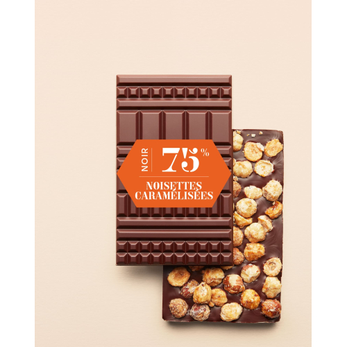 Dark Chocolate Mendiant Bar Cramelised Hazelnut 75% | Le Chocolat
